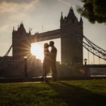 Couple portrait in front of Tower Bridge in London, by Karen Julia Photography