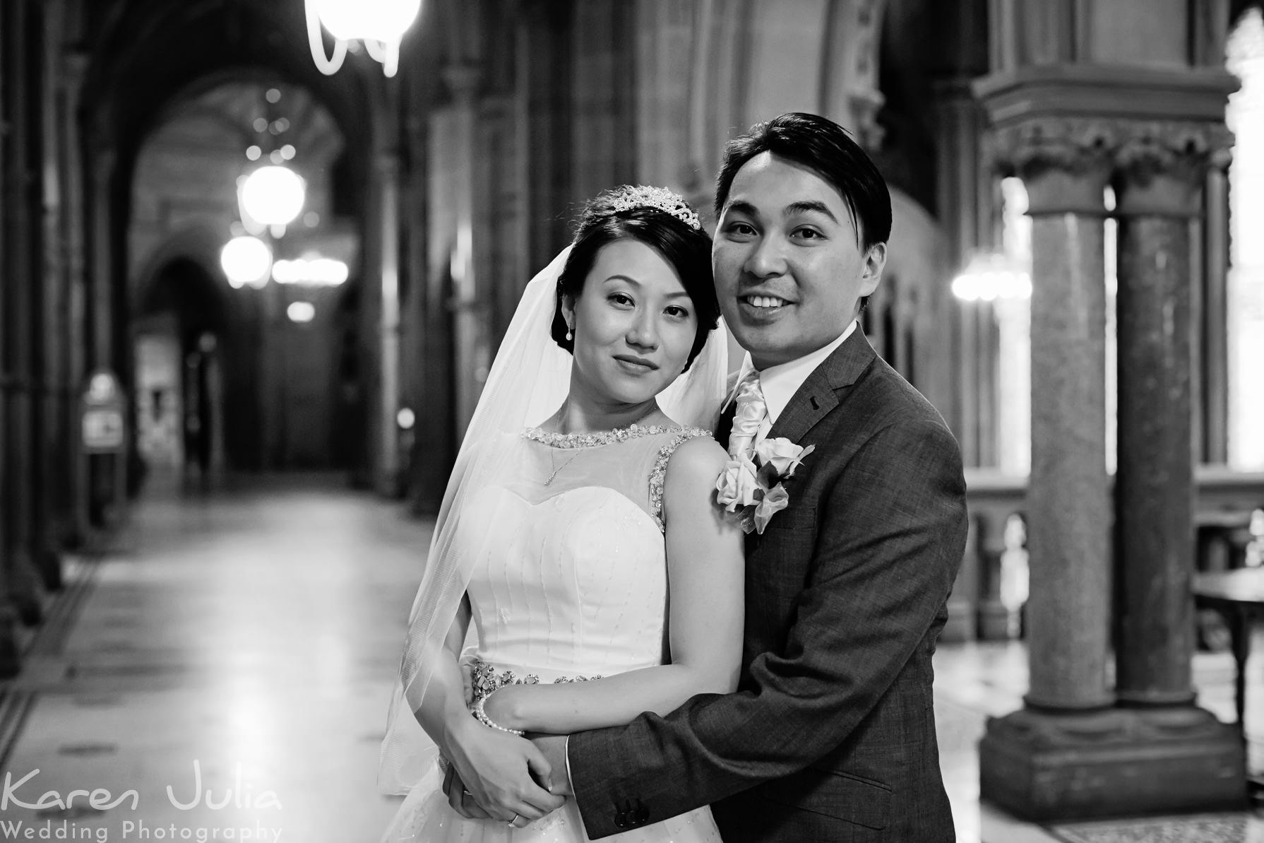 bride and groom portrait at Manchester Town Hall