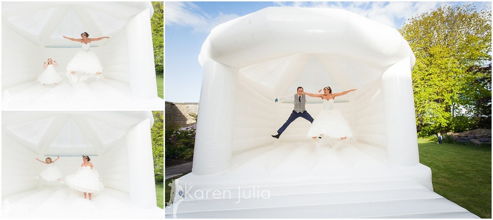 bride & groom on bouncy castle at spring house hotel