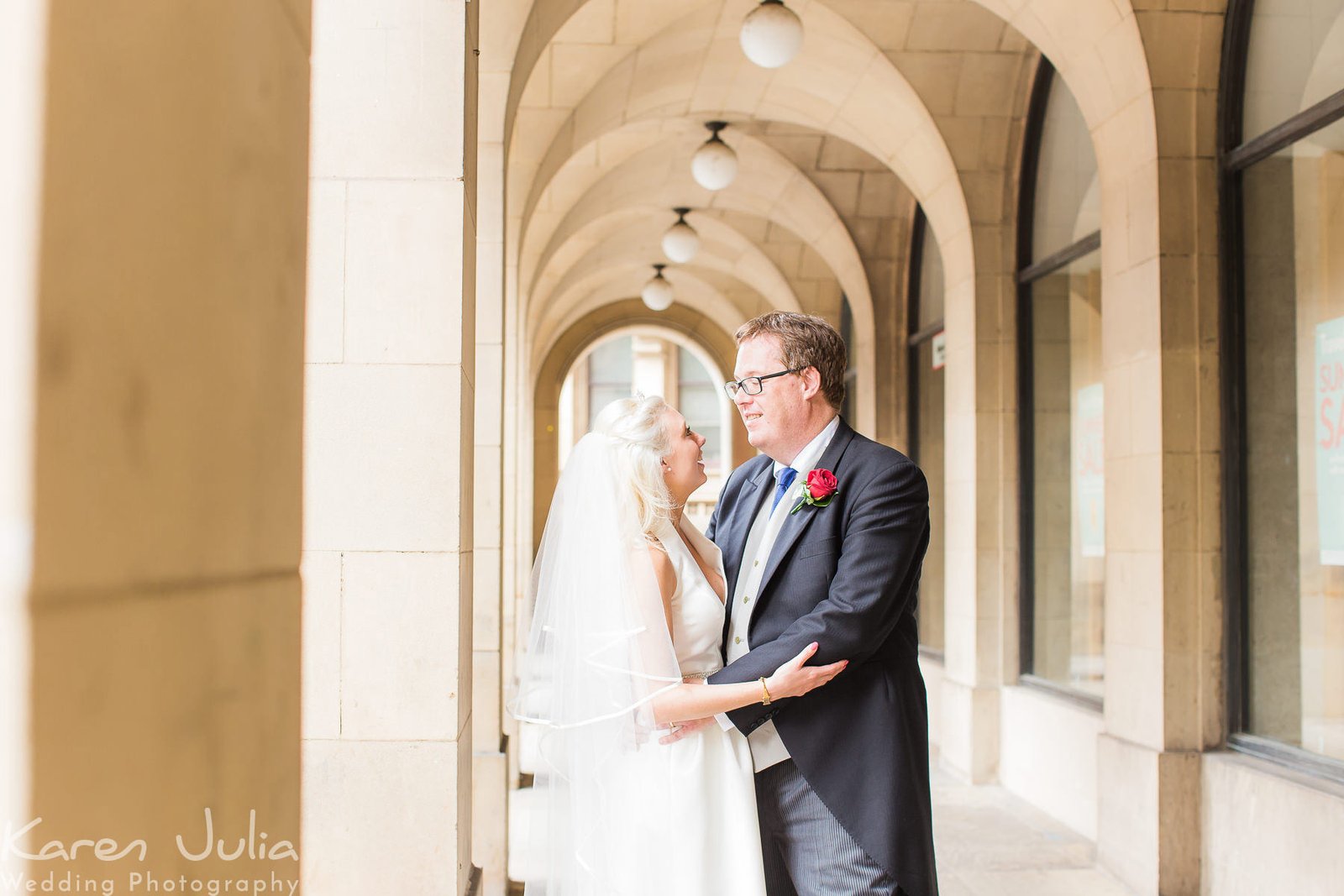 bride and groom portrait at Manchester Town Hall