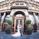 bride and groom portrait at their Sunny Summer Hard Day's Night Hotel Wedding