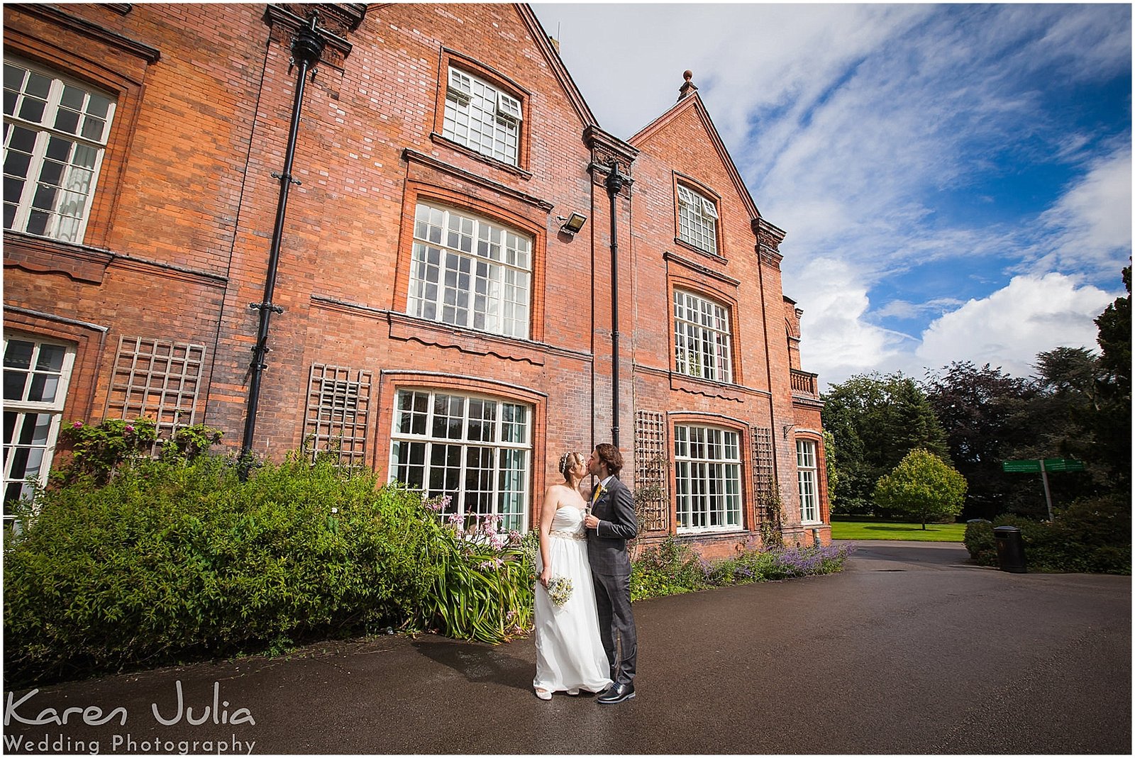 bride and groom wedding day portrait at Reaseheath Hall