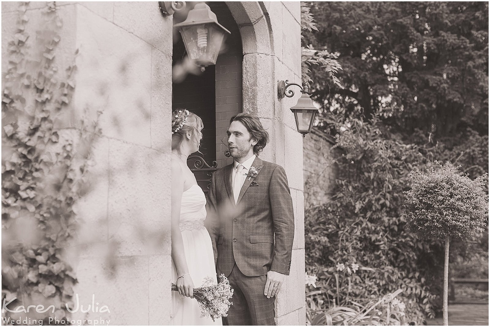 wedding portrait of bride and groom at Reaseheath Hall