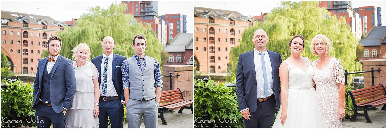 family group photos at wedding outside Castlefield Rooms