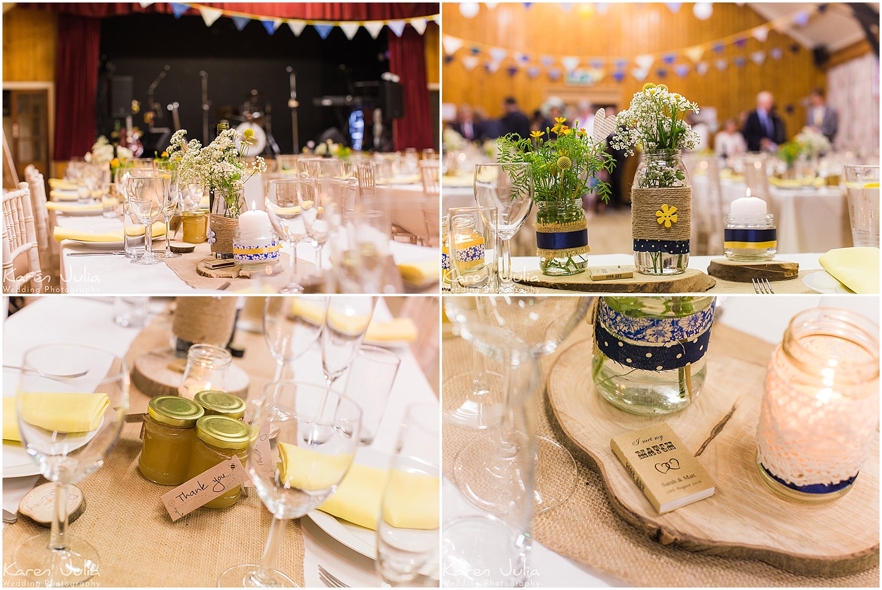 table details for wedding breakfast at Victory Hall, Mobberley