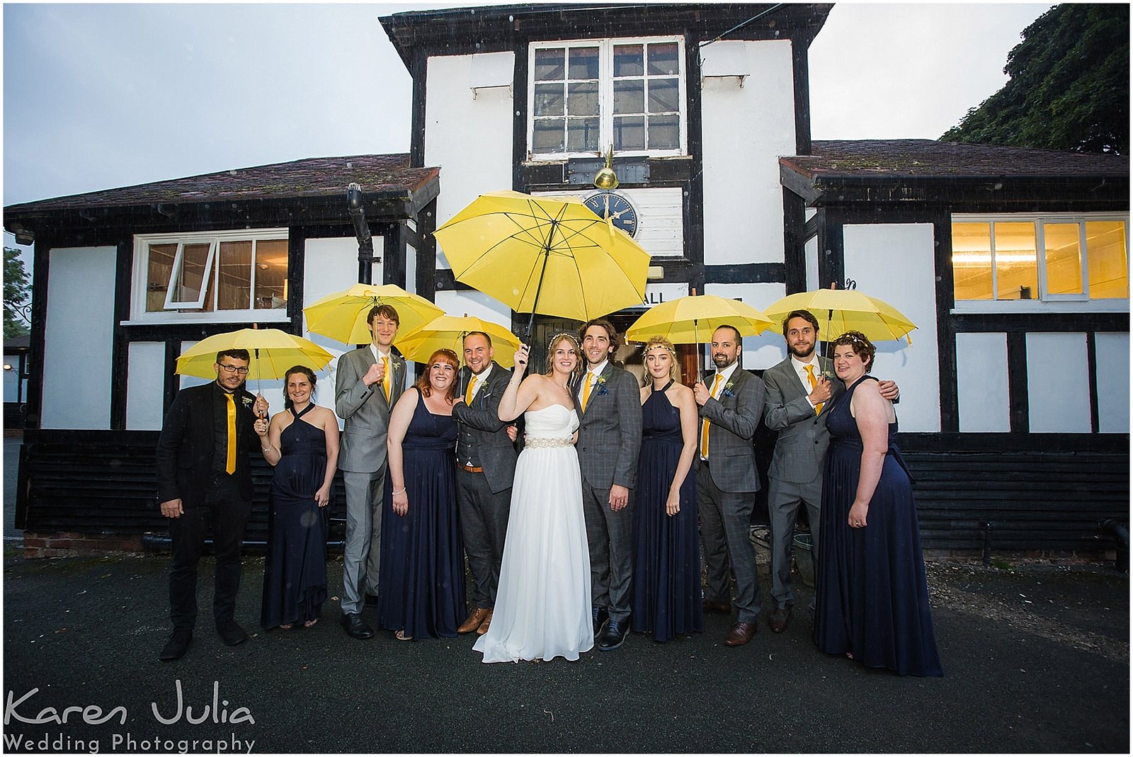 wedding group photo outside Victory Hall