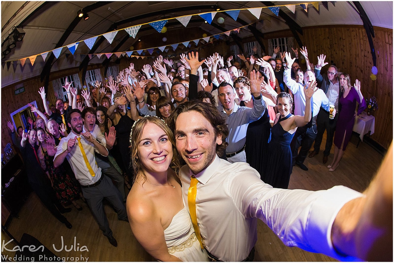 Village Hall Wedding Photography end of night group shot selfie