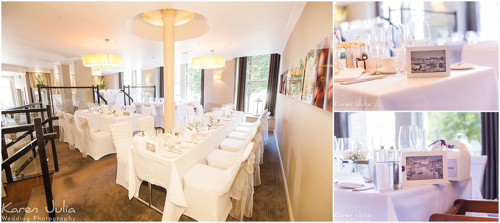 Wedding breakfast room details at townhouse hotel