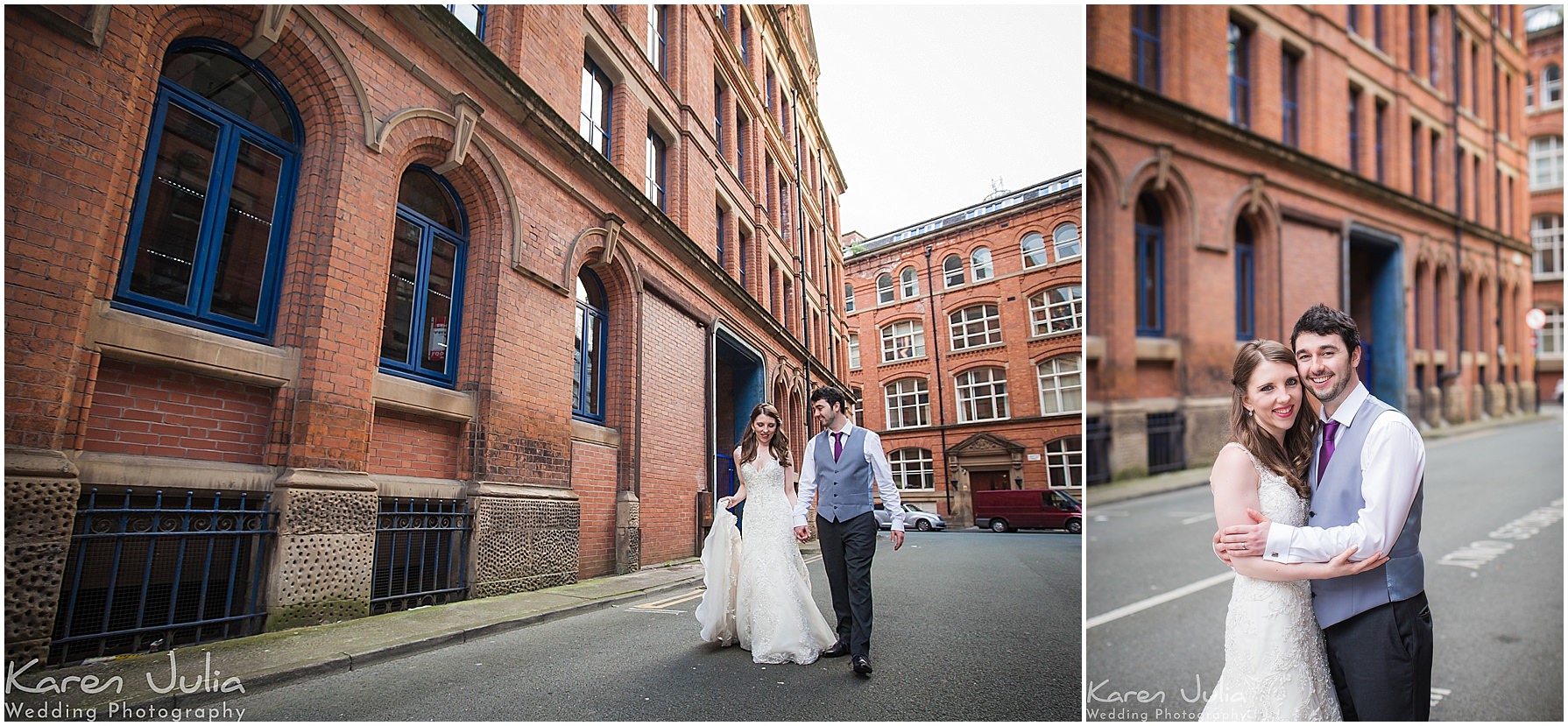 bride and groom portraits outside townhouse hotel Manchester