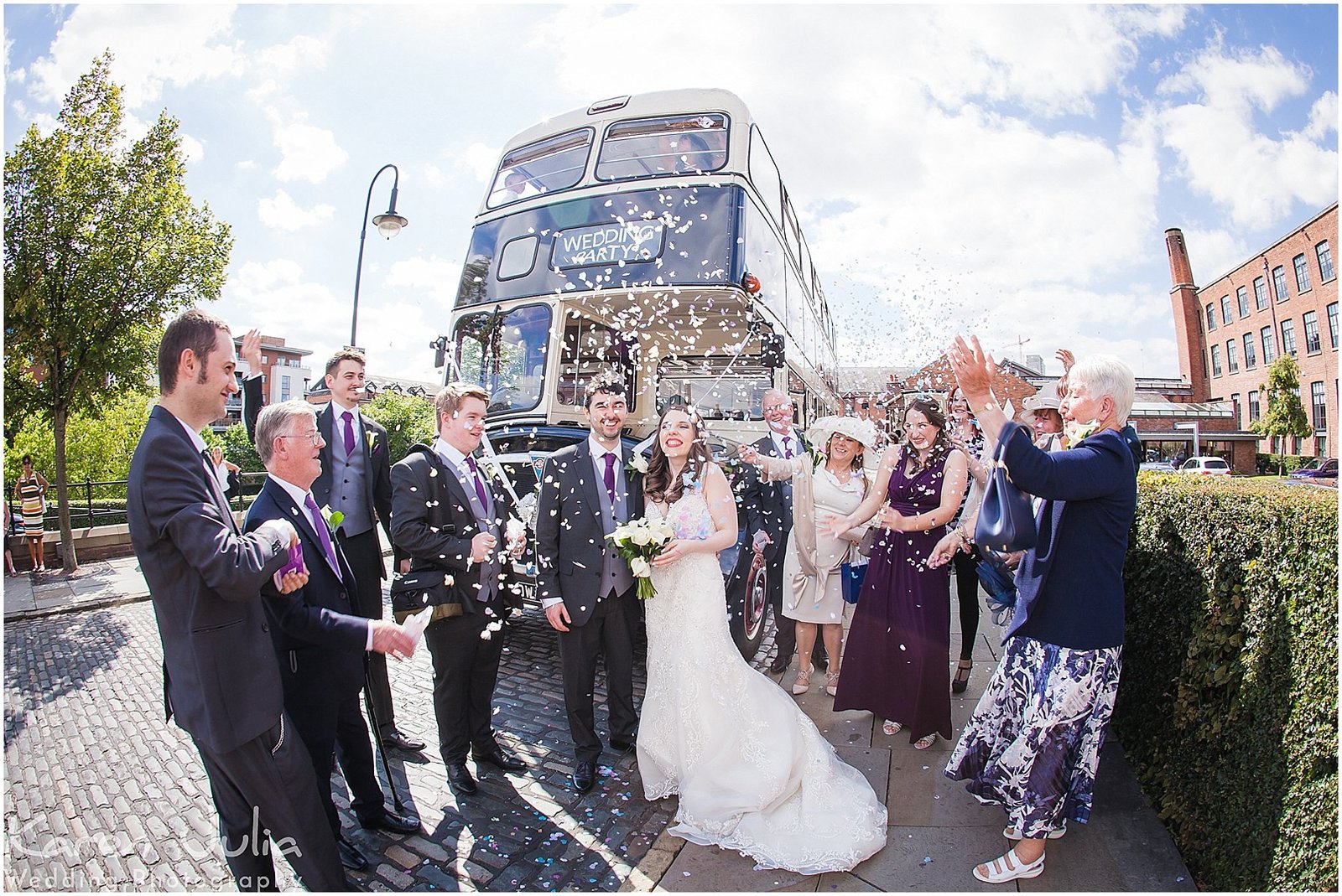 wedding day confetti shot in Castlefield