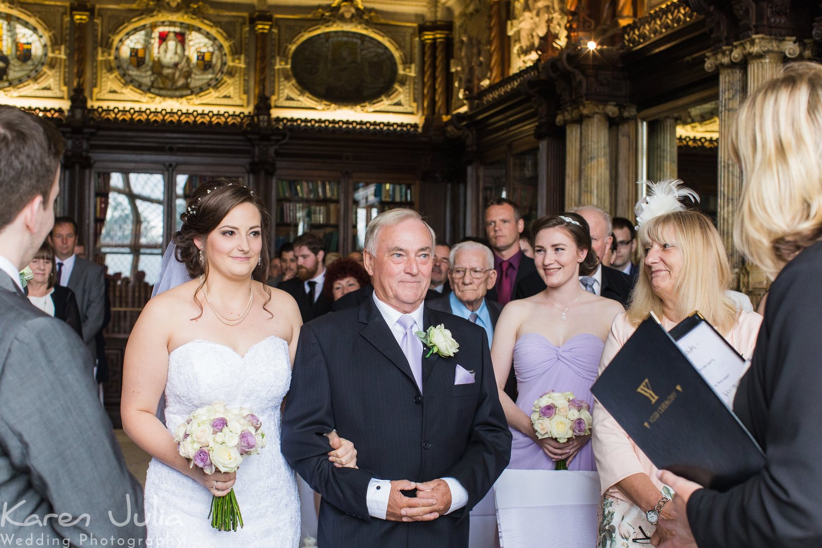 bride arrives at ceremony at Crewe Hall