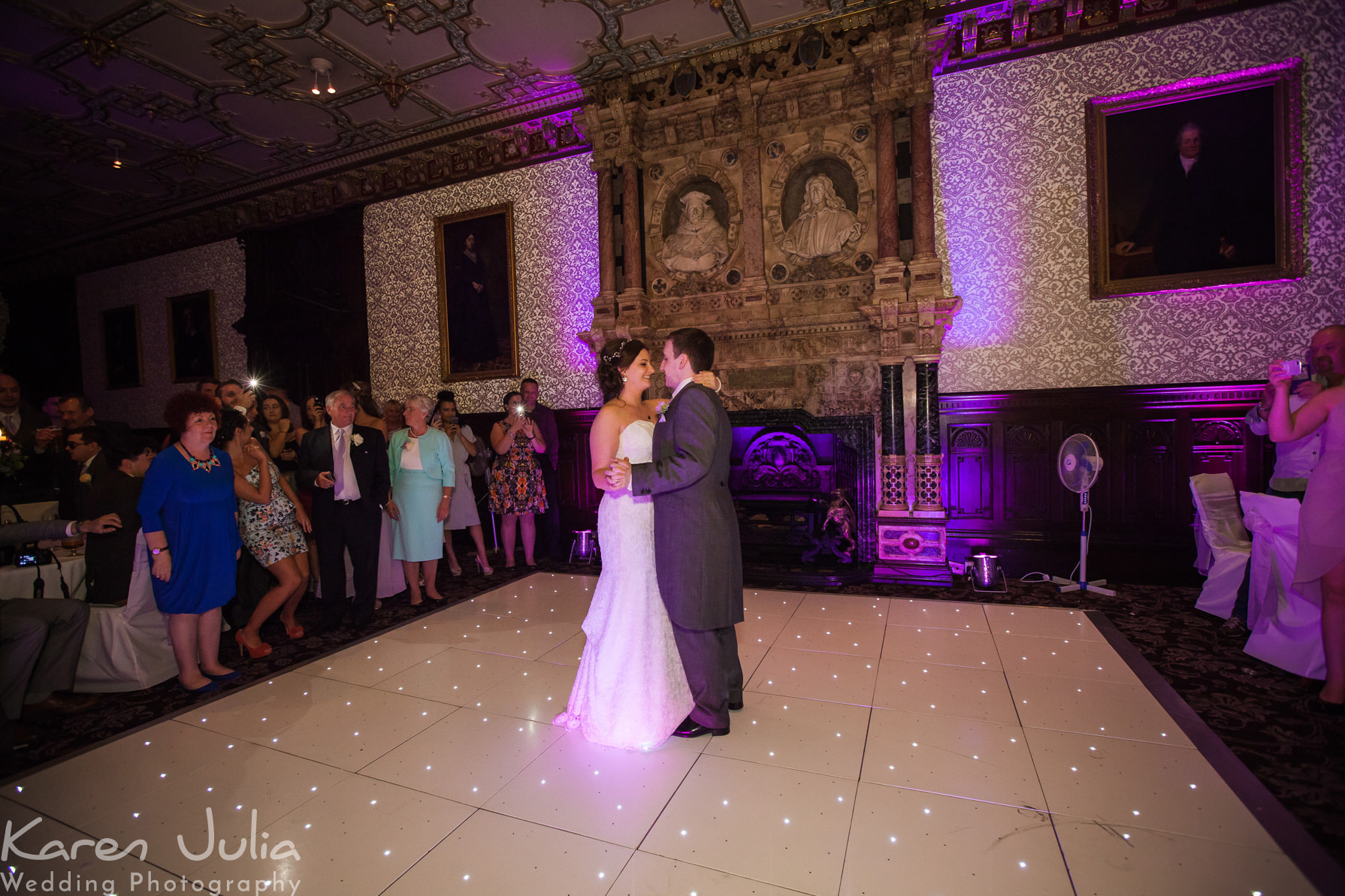 bride and groom on dance floor for their first dance
