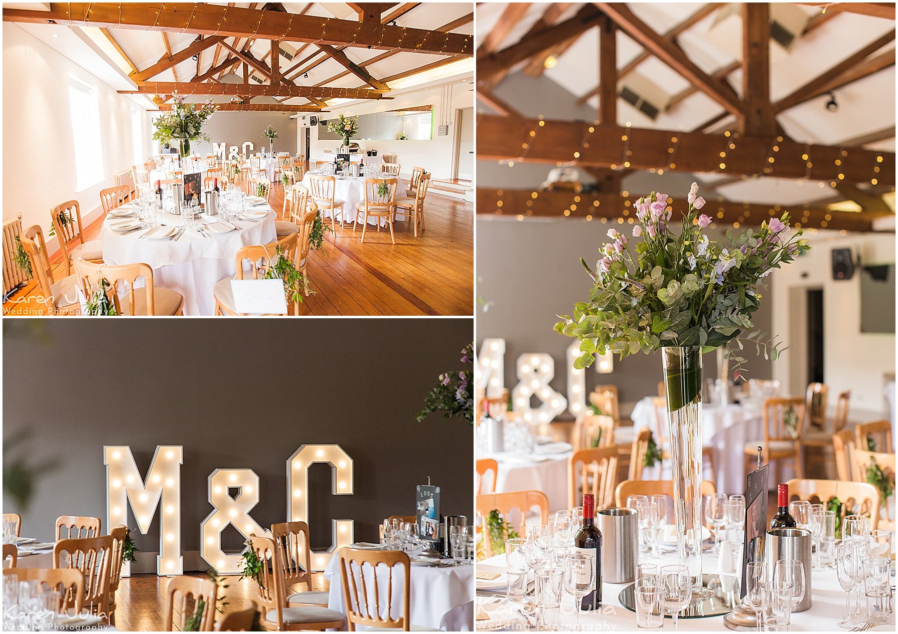 The Brindley Room decorated in a rustic floral theme with wooden chairs