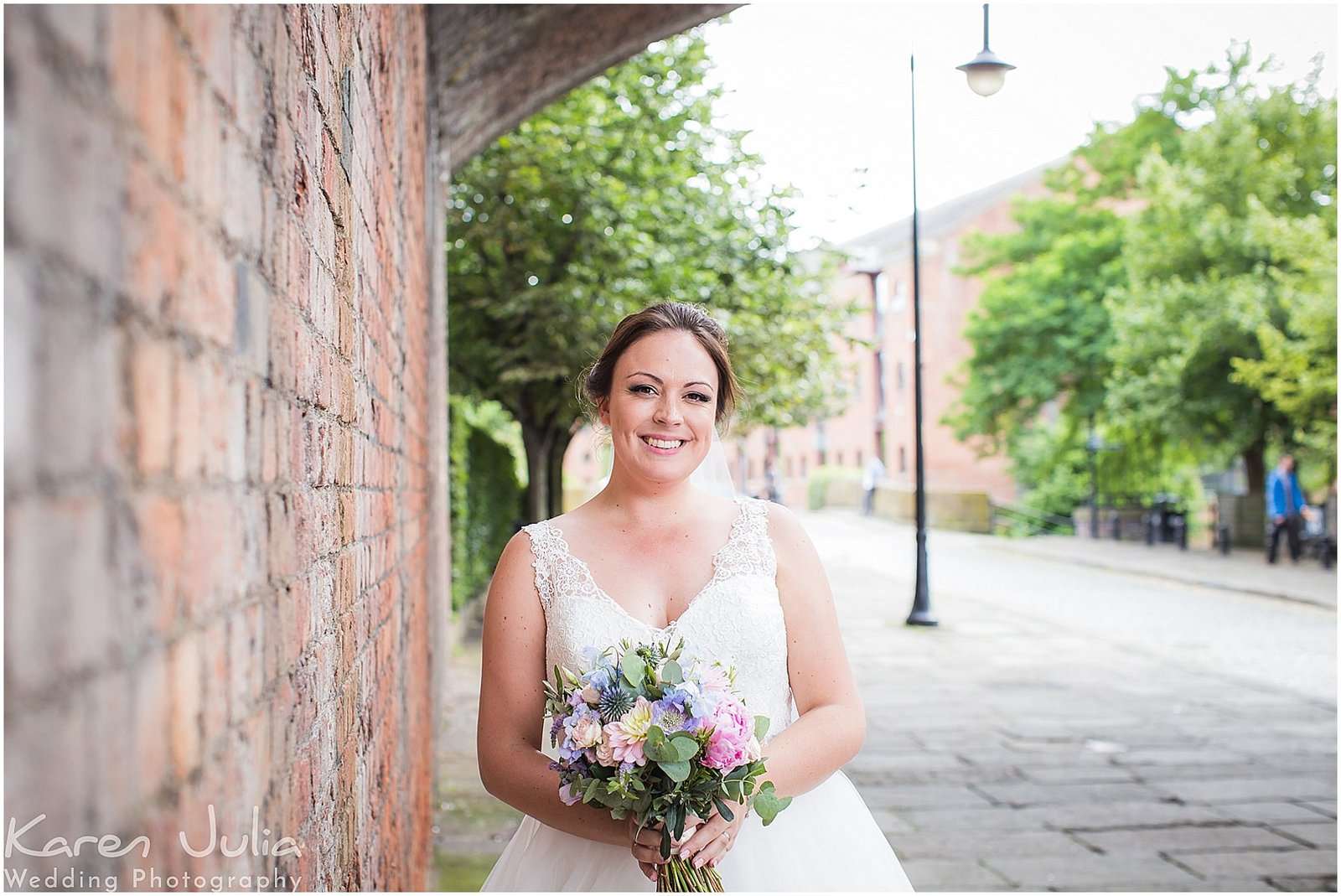 bride portrait in Castlefield underneath railway arches