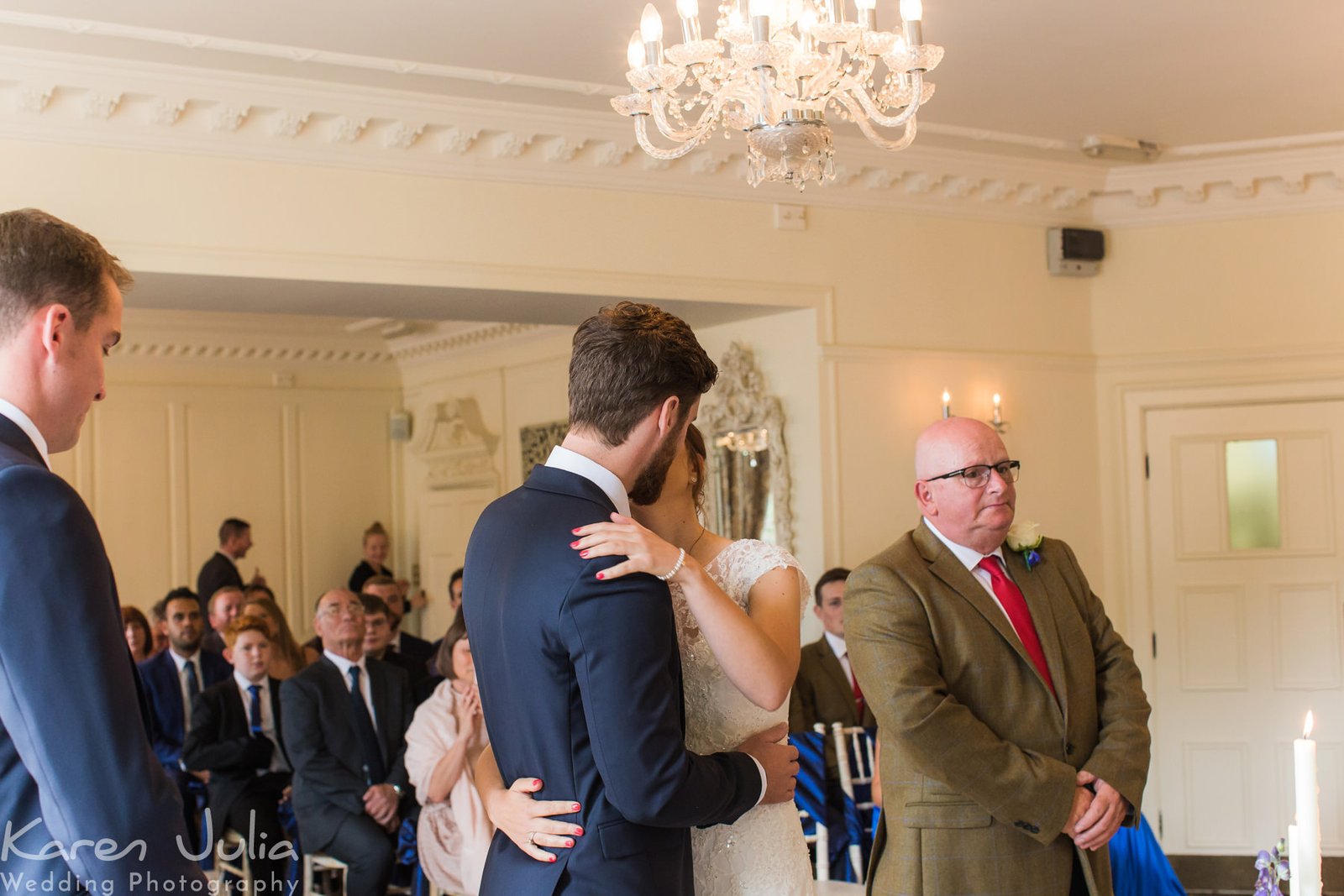 bride and groom during wedding ceremony at Eaves hall