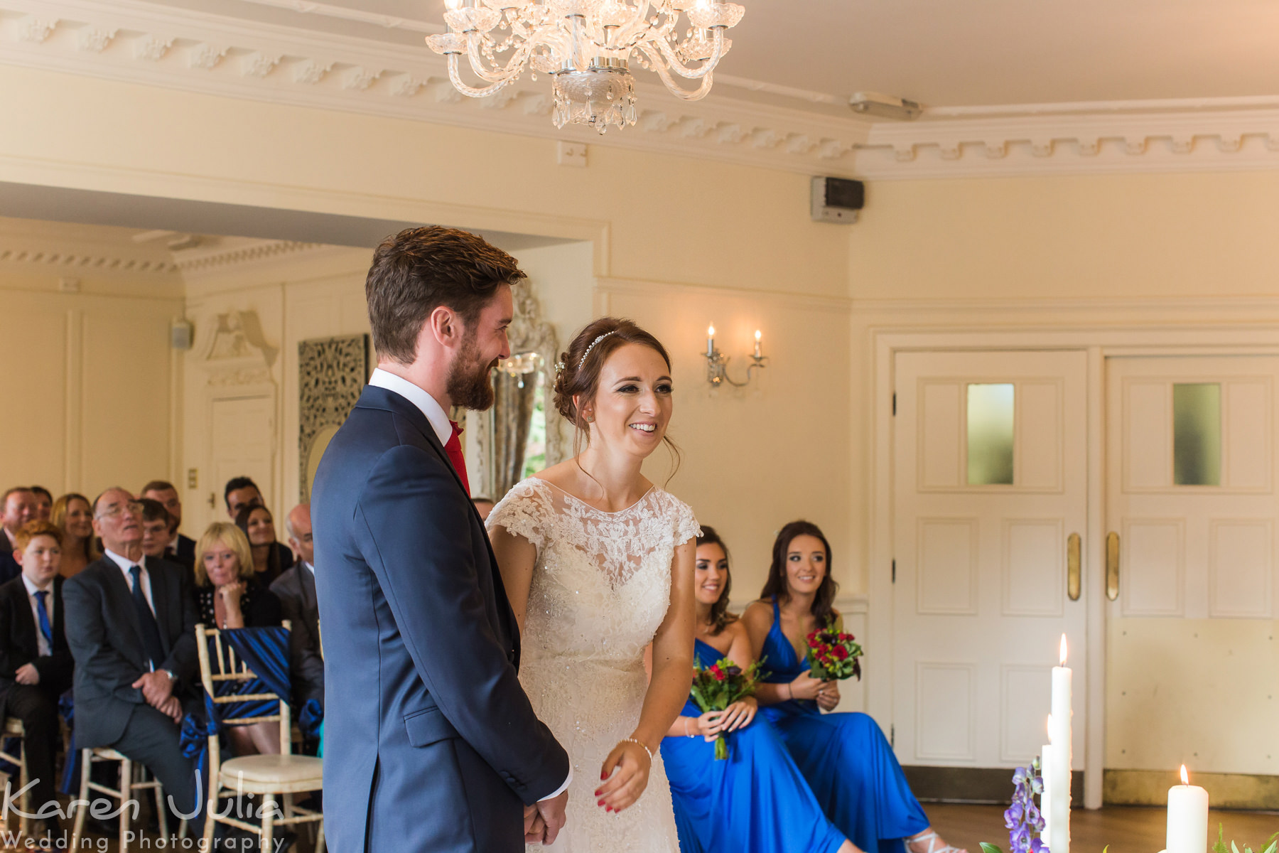 bride and groom ceremony at Eaves Hall