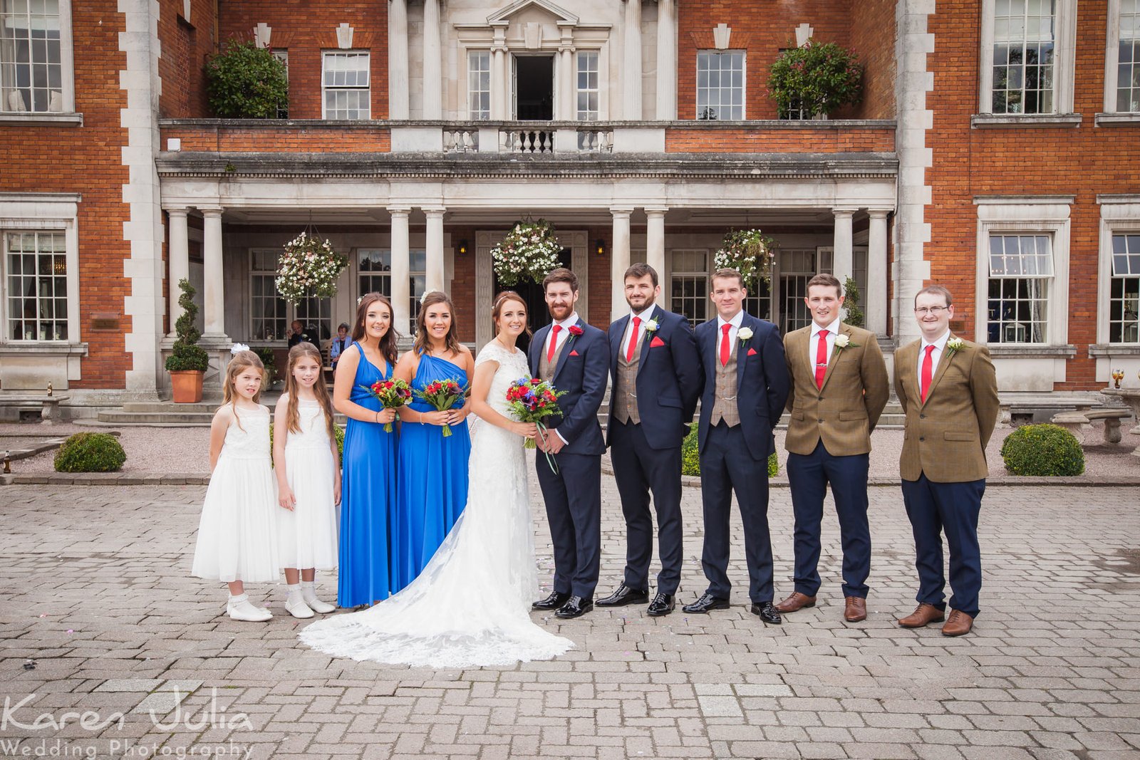 bridal party group photo at Eaves Hall