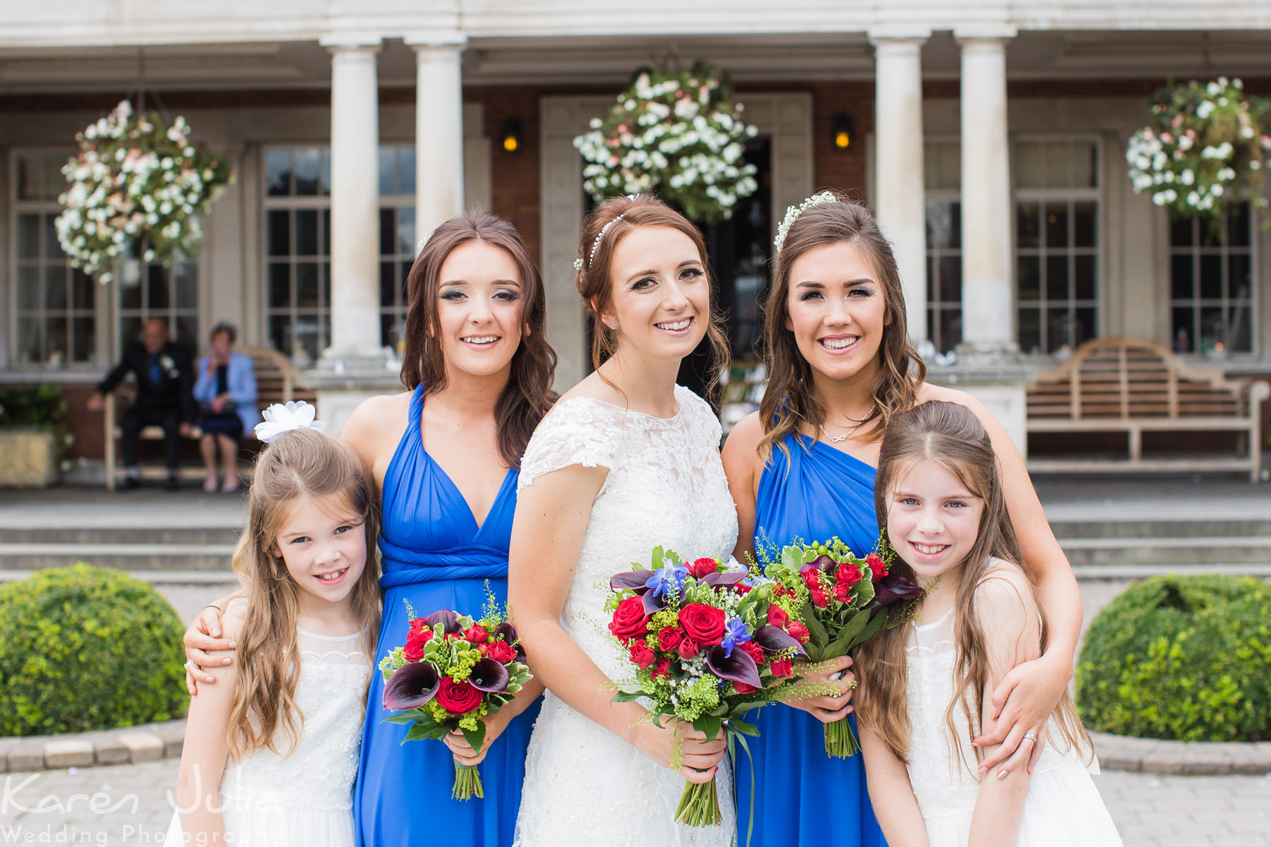 bridesmaids and flower girl group photo at Eaves Hall