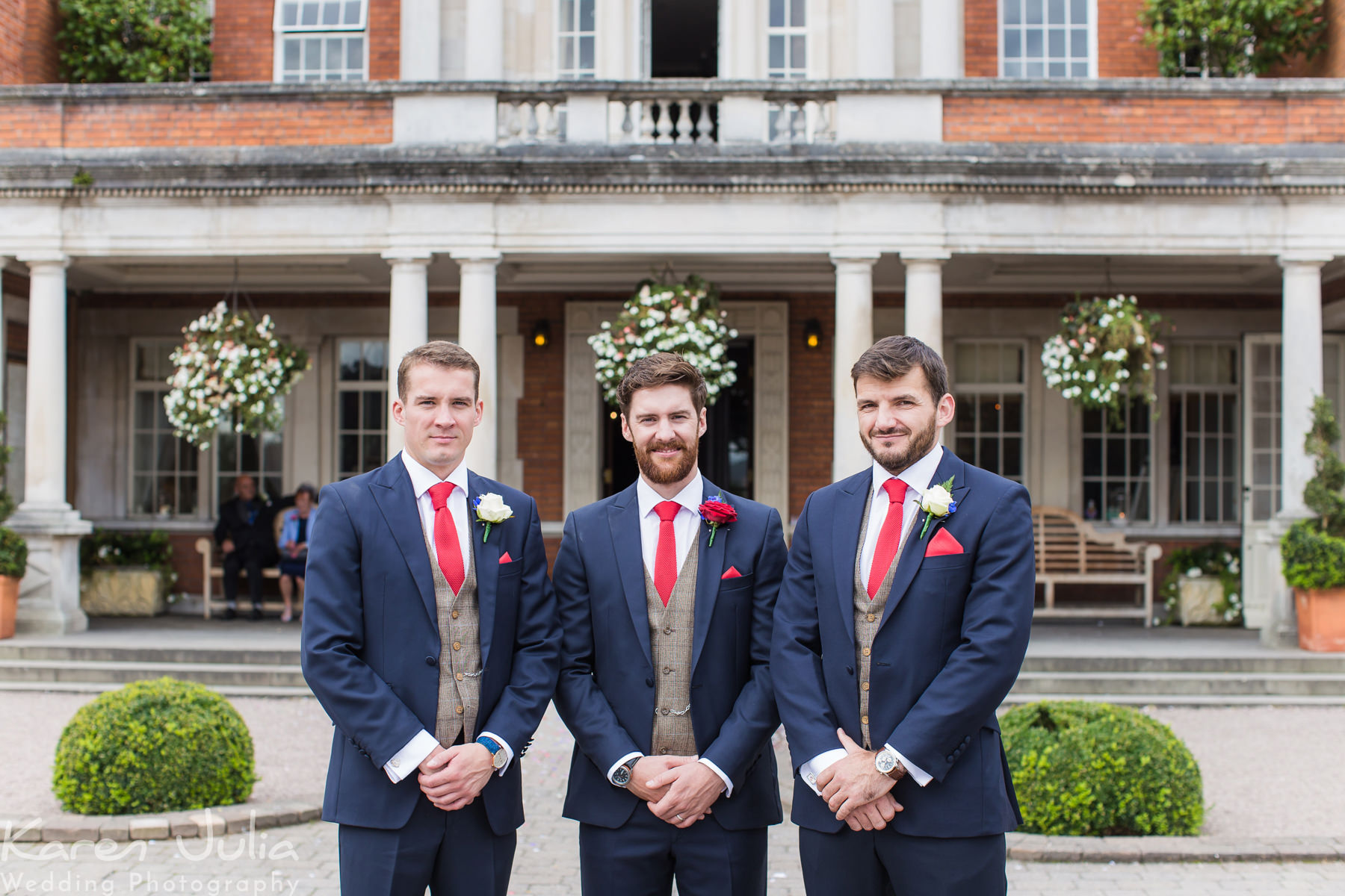 groom and best men group photo at Eaves Hall