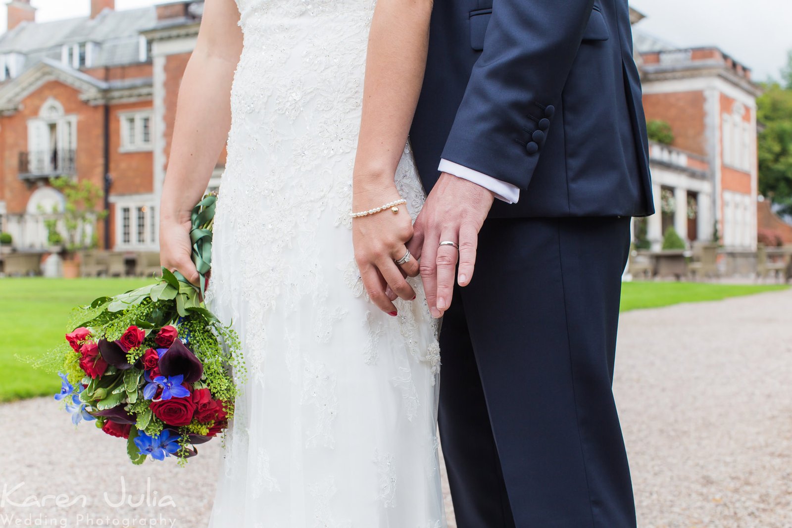 bride and groom bouquet detail shot at Eaves Hall