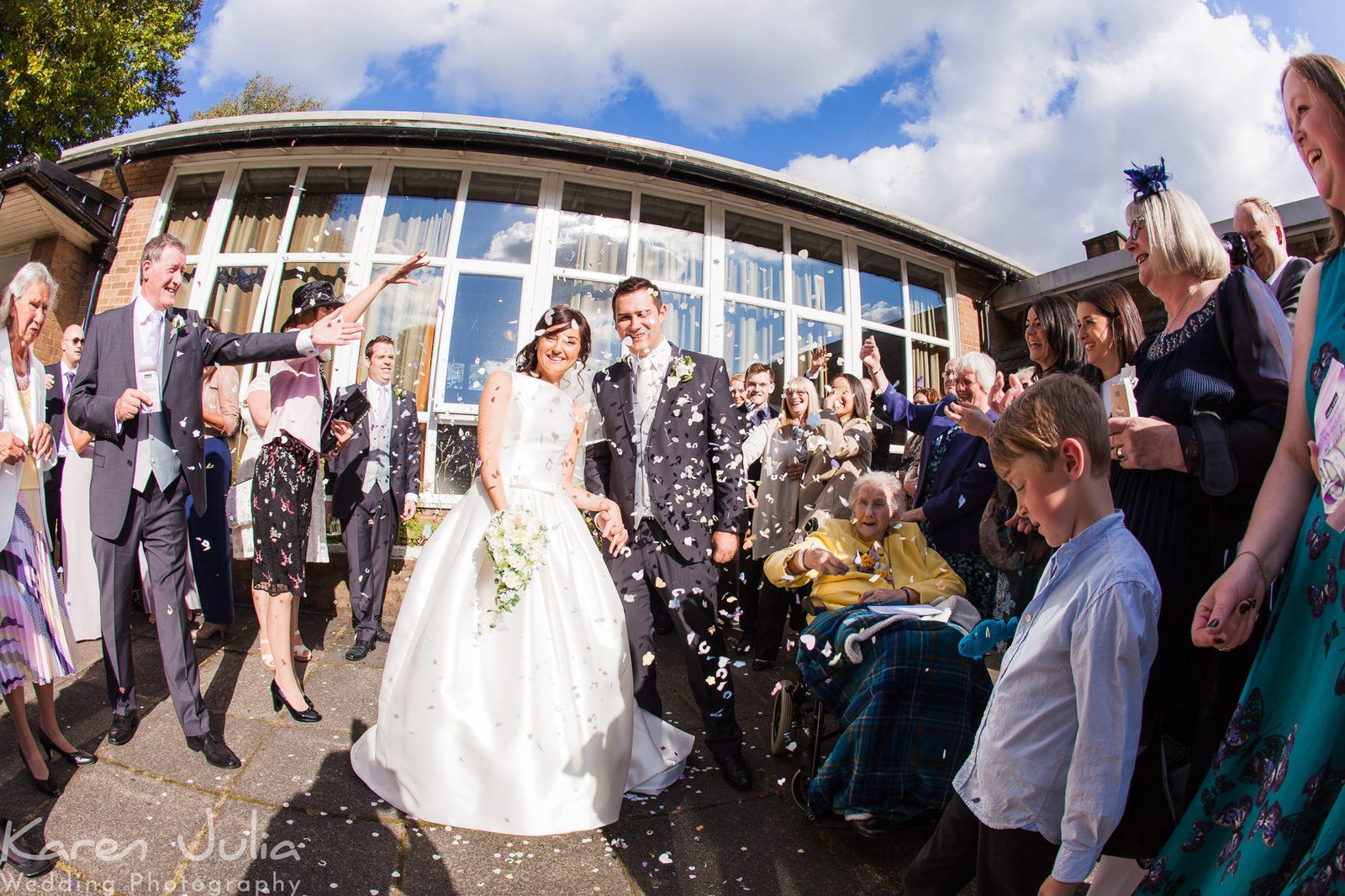 confetti photo outside Cornerstone Methodist Church