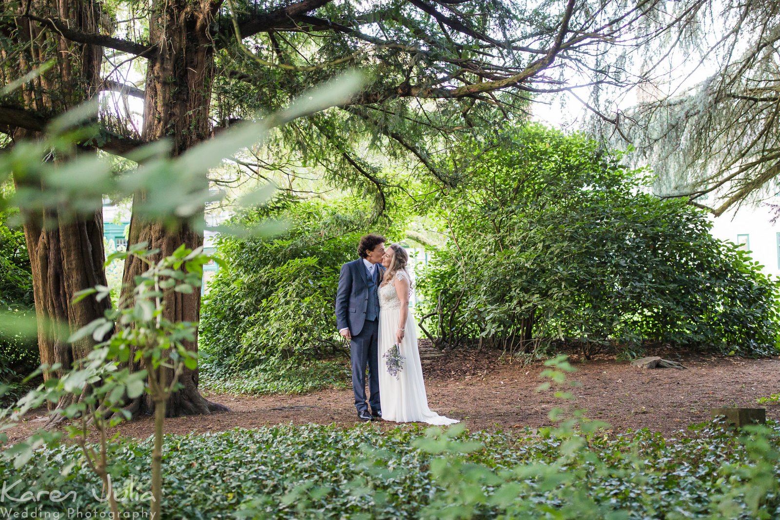 couple wedding day portrait in parsonage gardens