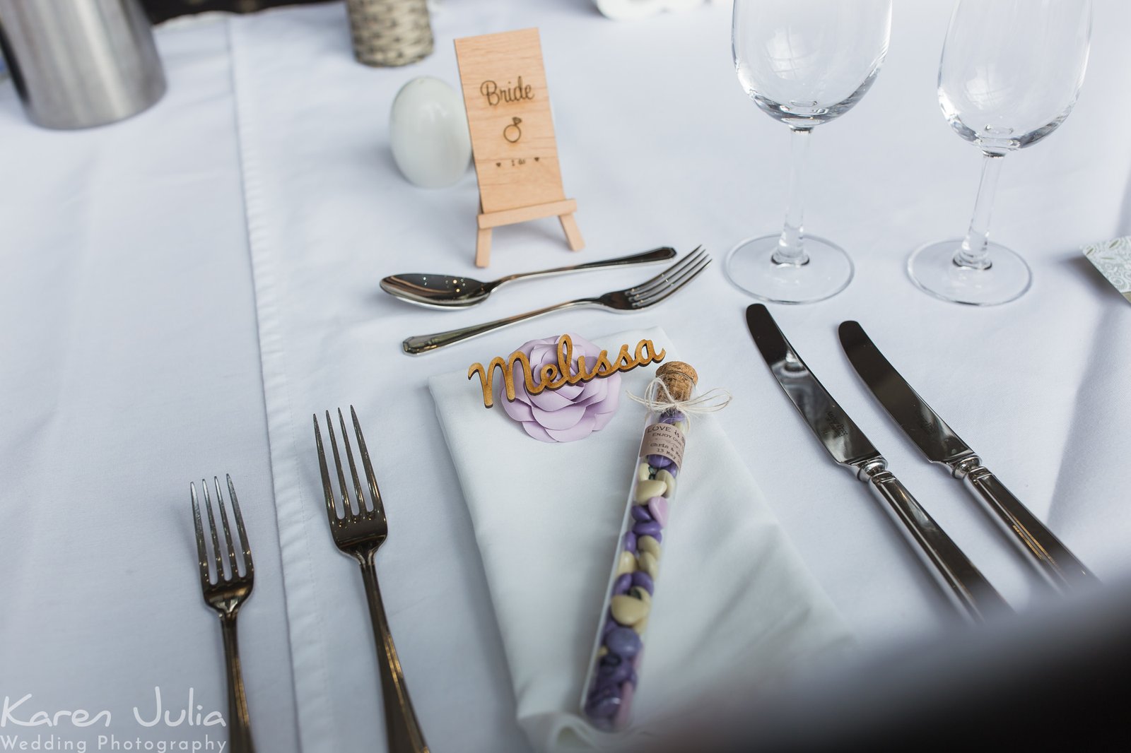 rustic wood styled place name for the bride