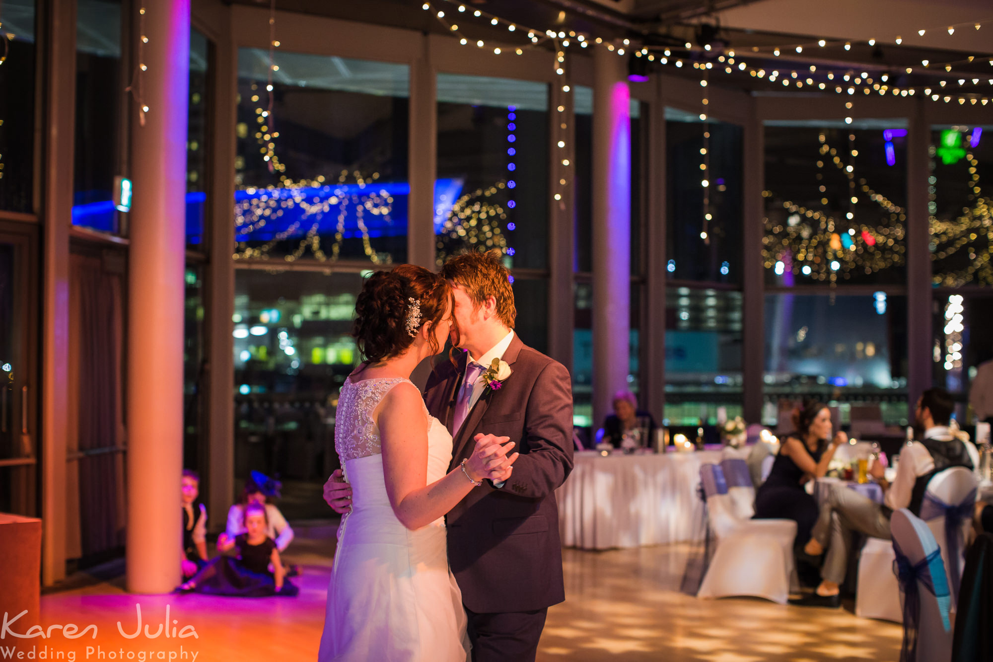 bride and groom first dance at the Lowry Theatre