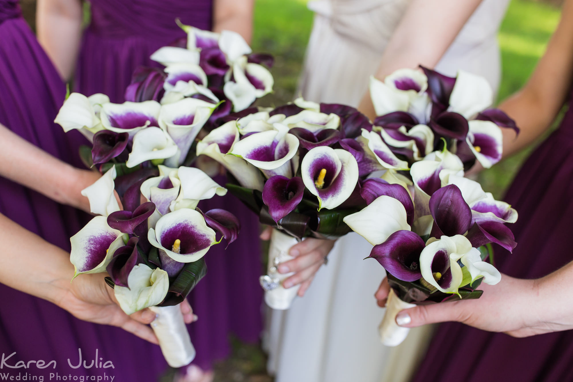 bride and bridesmaids purple orchid wedding bouquets