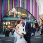 bride and groom portrait on wedding day in Liverpool city centre