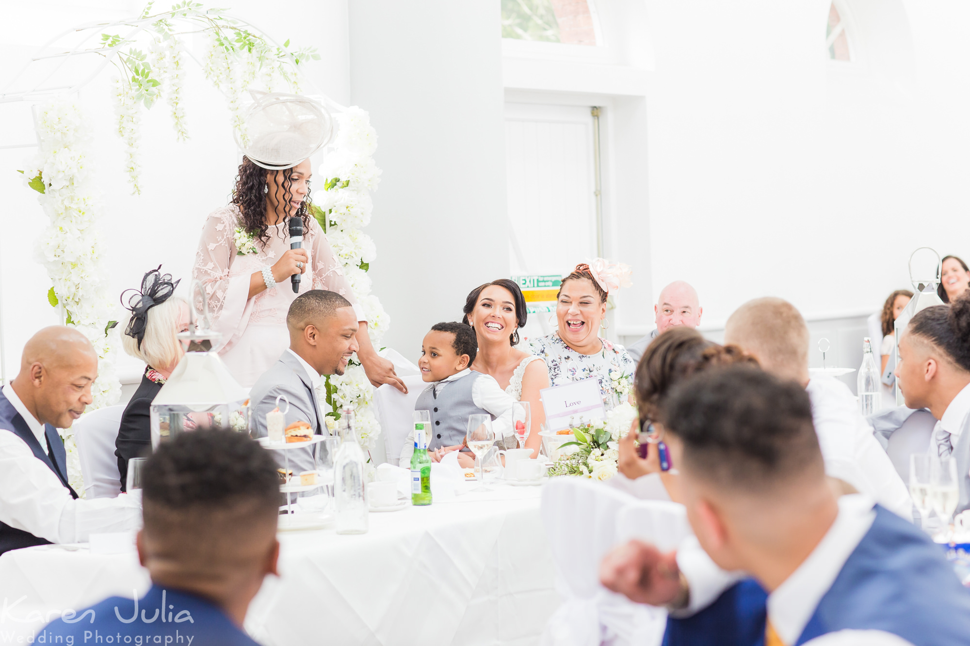 brides family make a speech during wedding breakfast