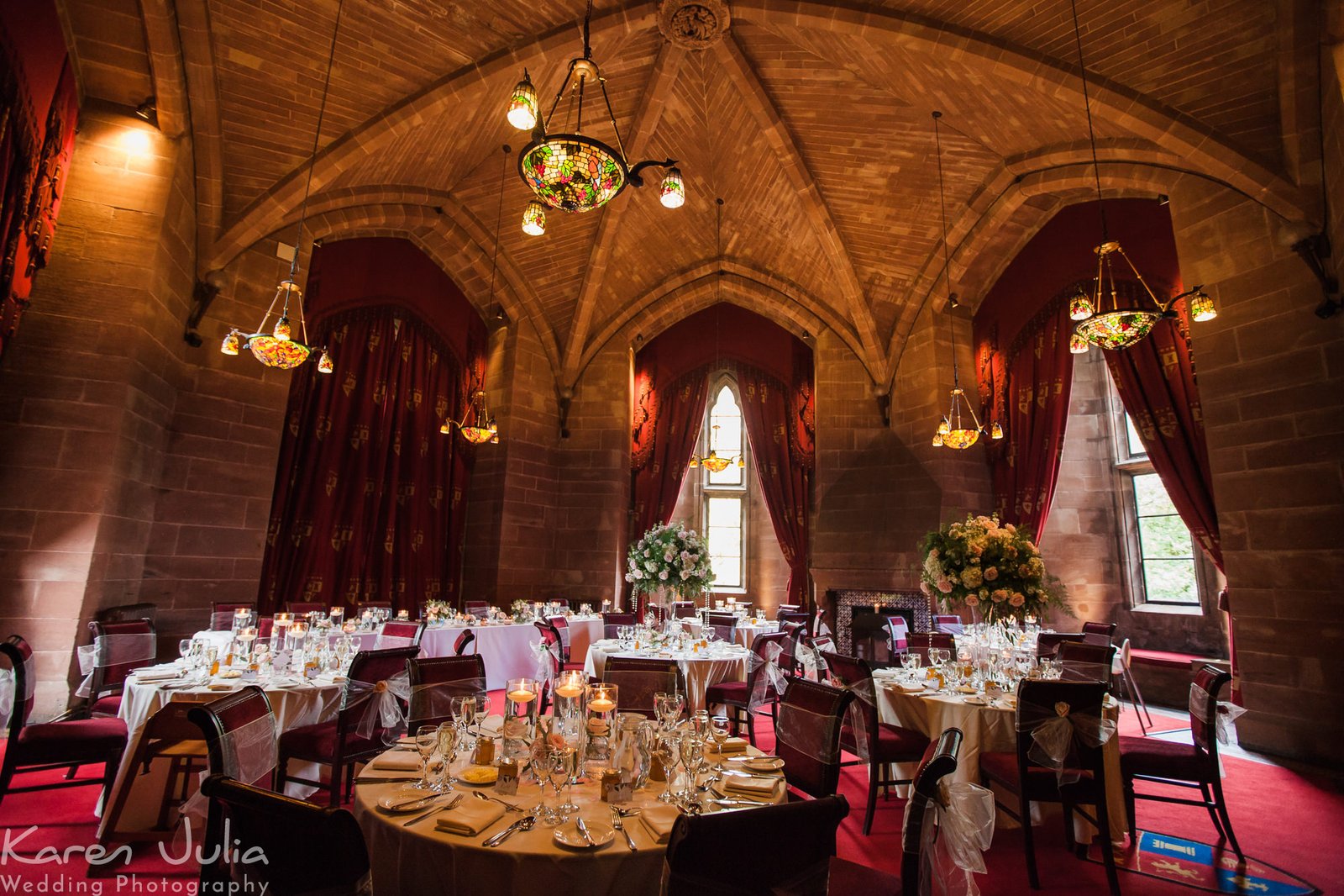 wedding breakfast in the Hexagonal room at Peckforton Castle