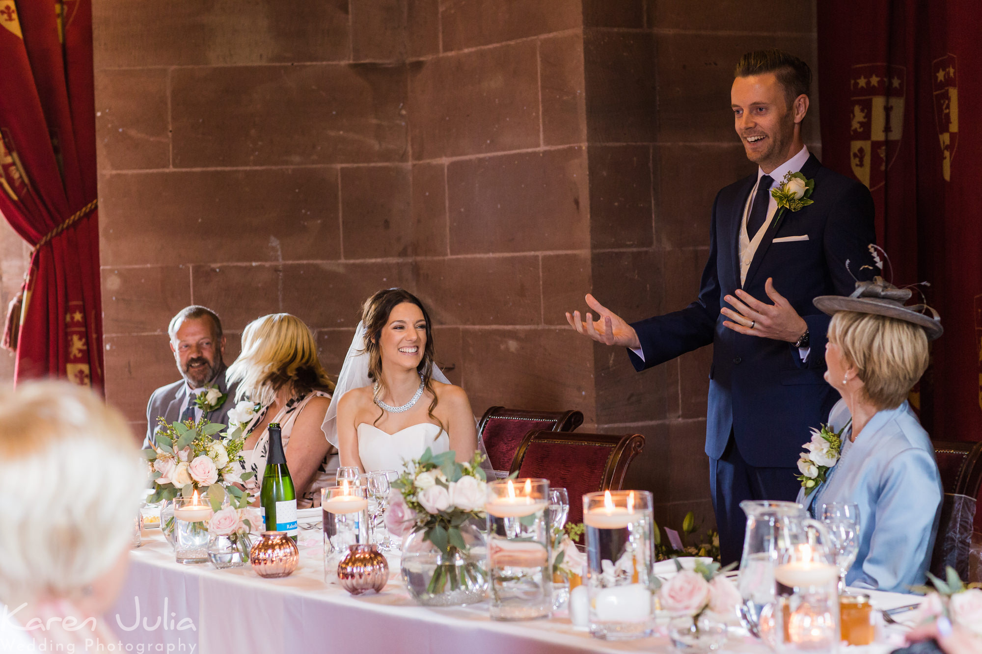 groom makes his speech in the Hexagonal room at Peckforton Castle