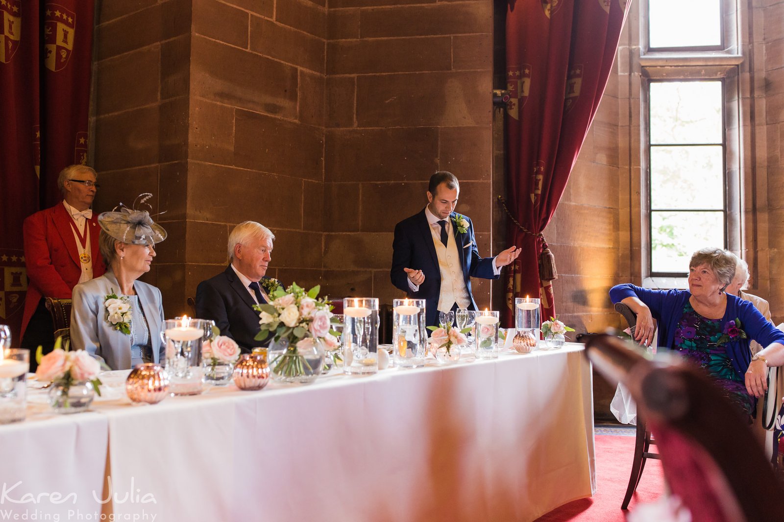 best man makes speech in the Hexagonal room in Peckforton Castle