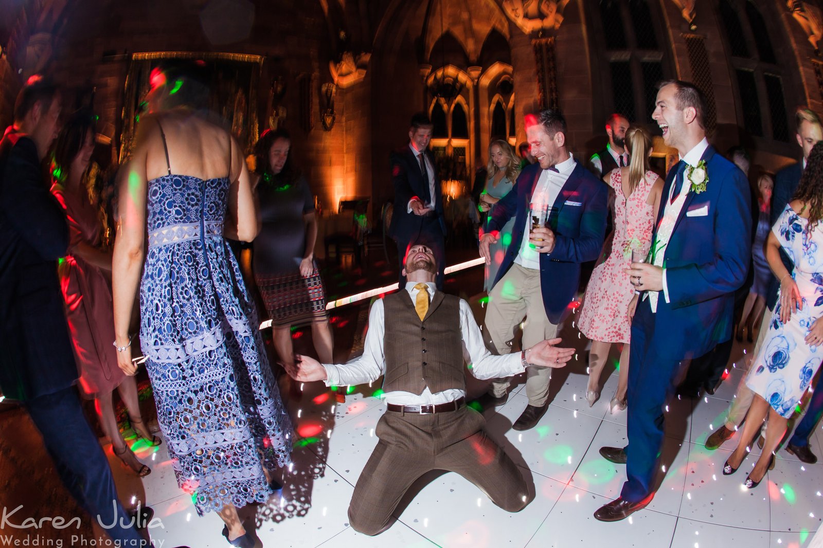 party in full swing on the dancefloor in Peckforton Castle