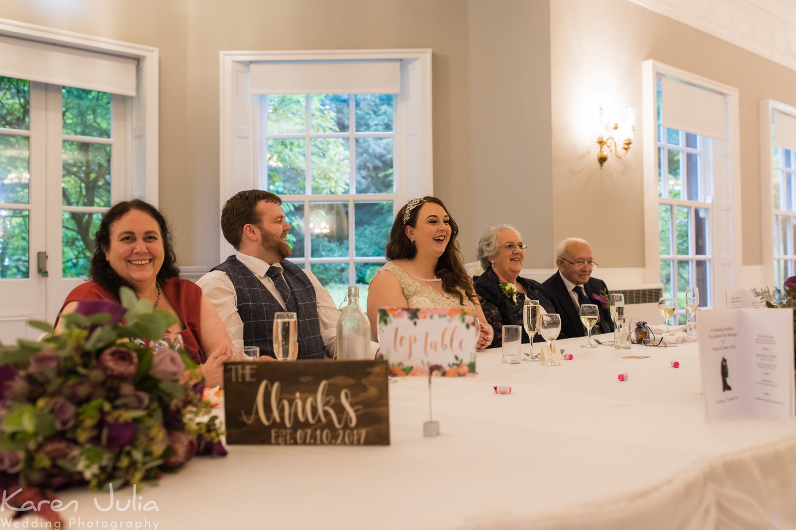 couple during wedding speeches at Statham Lodge hotel