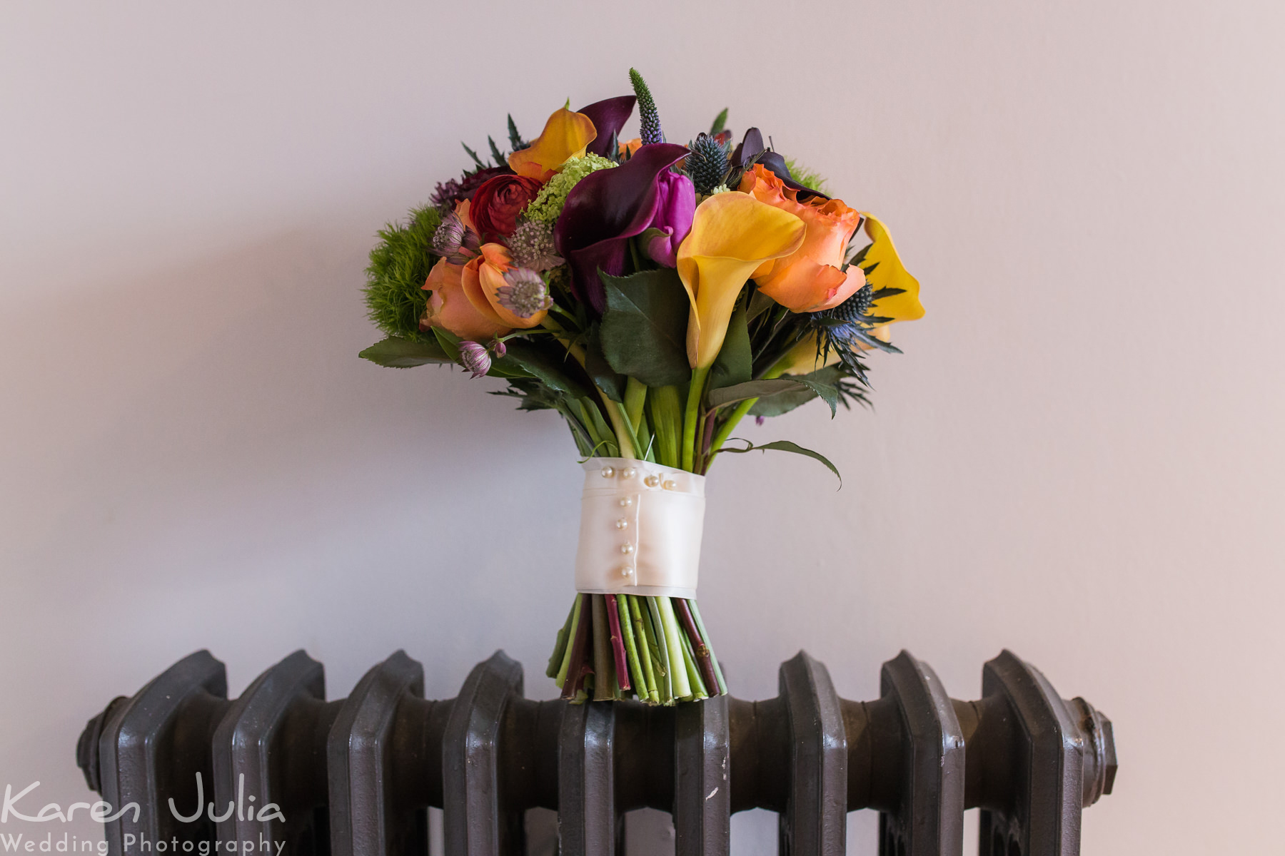 colourful bridal bouquet in Great John Street Hotel