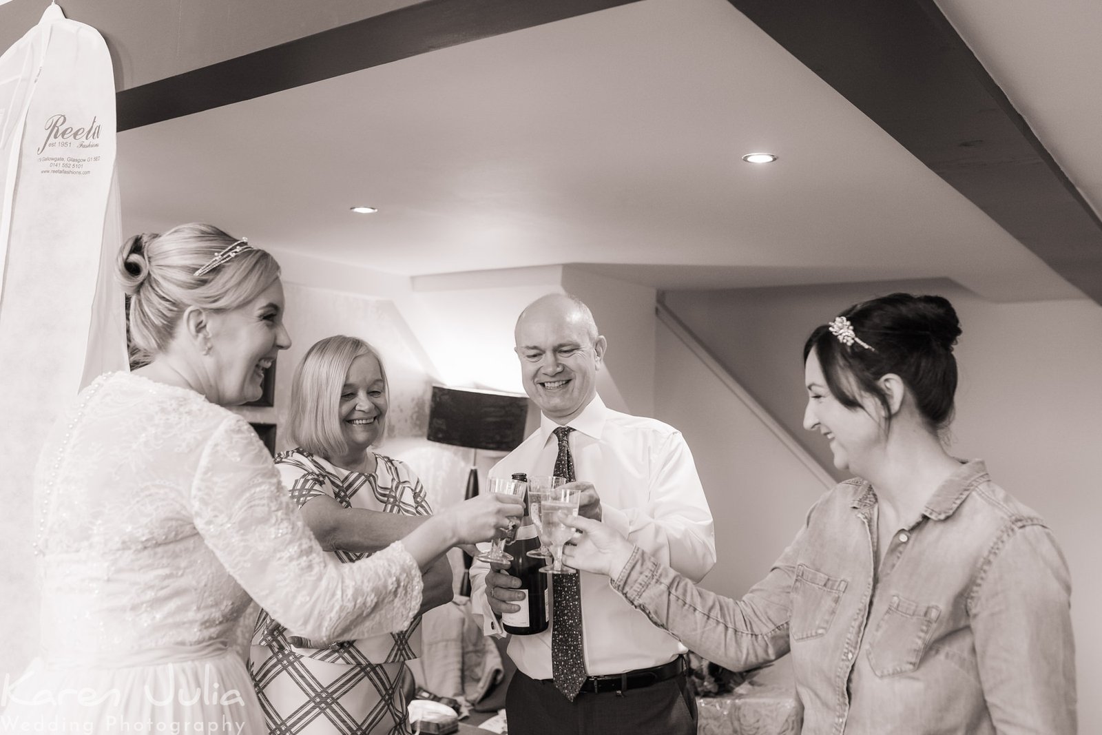 cheers! during bridal preparations at Great John Street Hotel