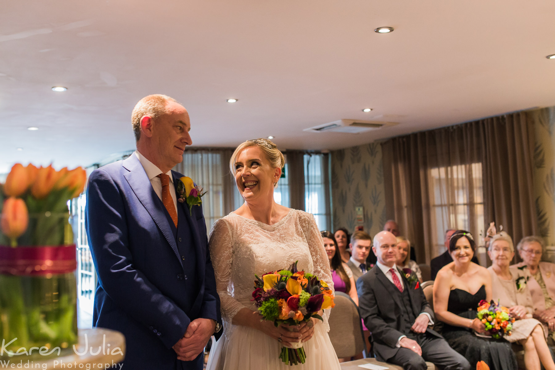 bride and groom during wedding ceremony at Great John Street Hotel
