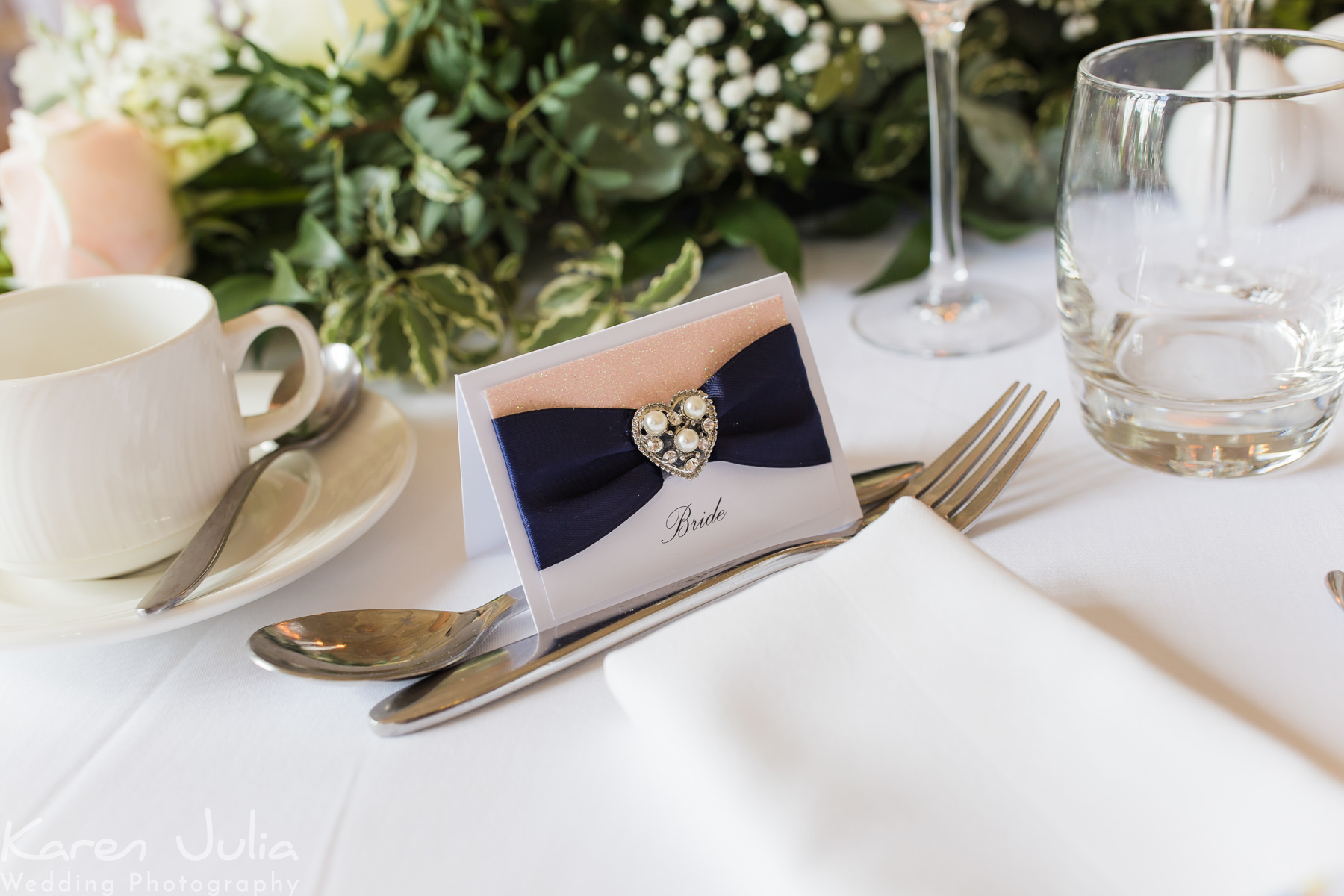 blush and blue table decoration at Falcon Manor