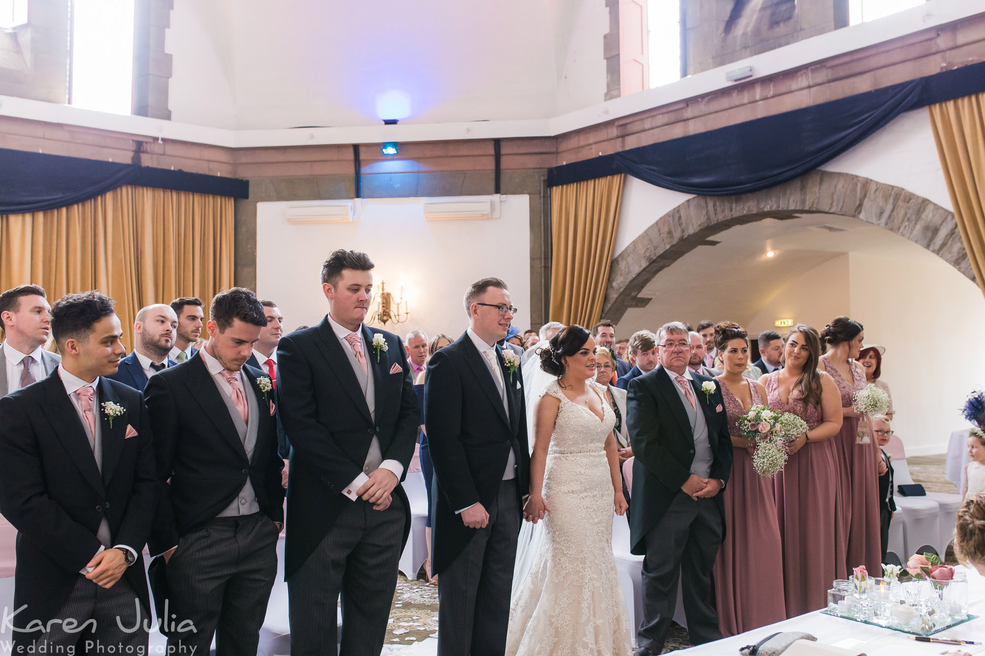 bride and groom during wedding ceremony at Shrigley Hall