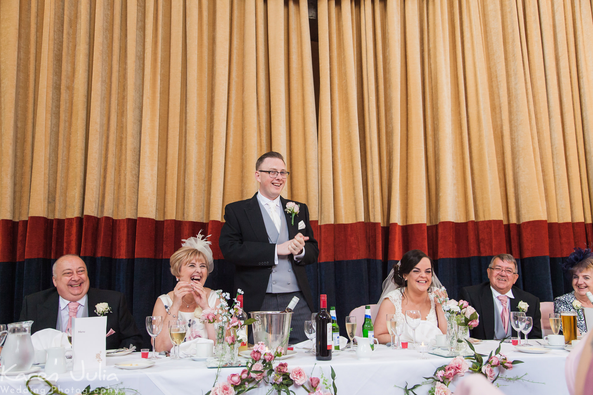 groom makes speech after wedding breakfast in the Tilden suite at Shrigley Hall