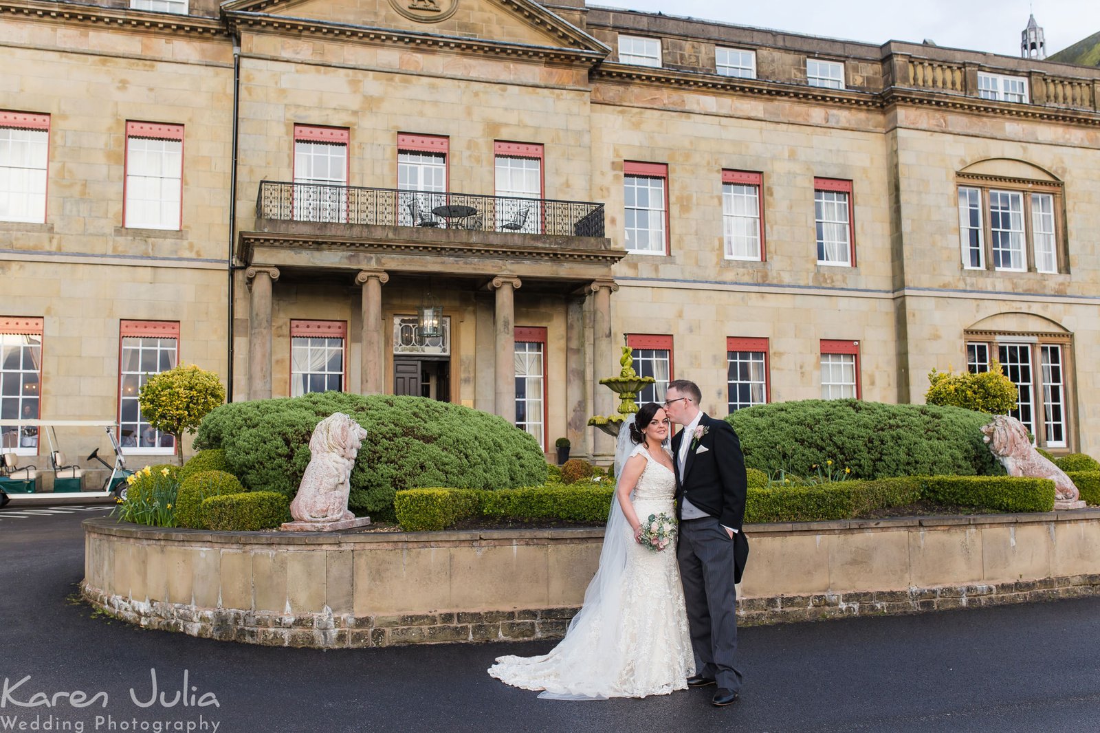 bride and groom portraits outside Shrigley Hall