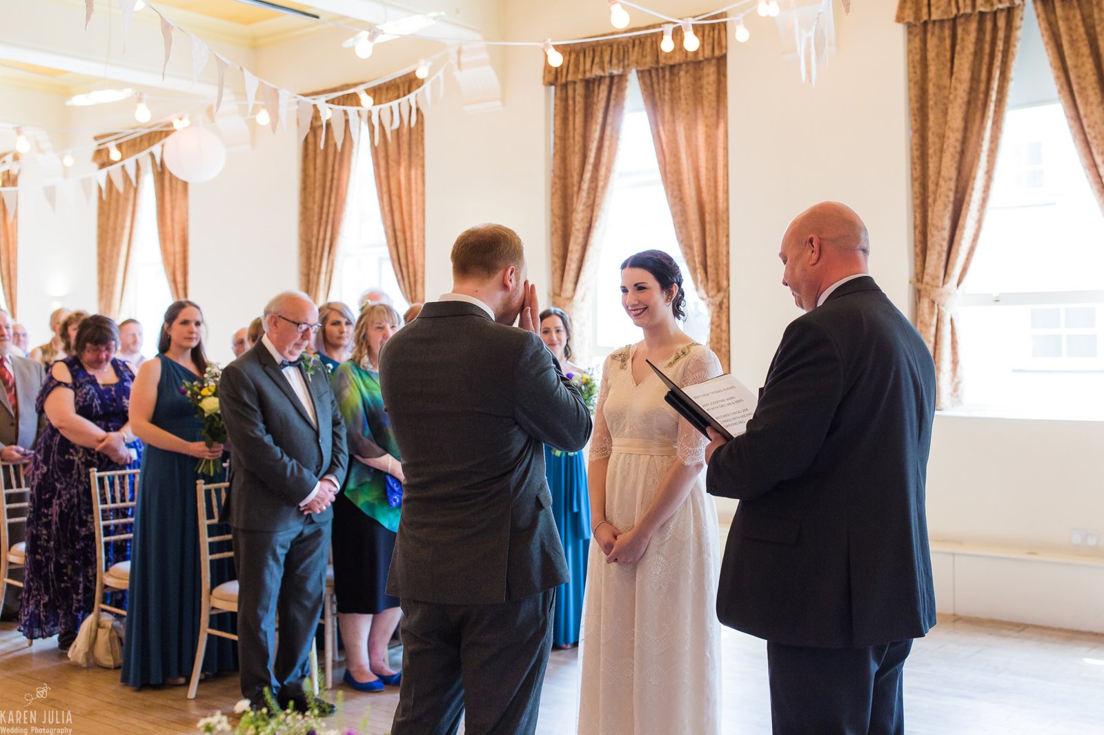 bride and groom during their Rustic Wildflower Ramsbottom Civic Hall Wedding