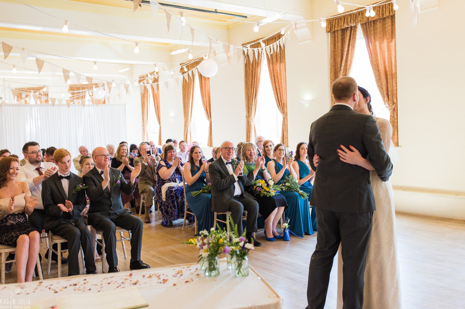 bride and groom during wedding ceremony at Ramsbottom Civic Hall