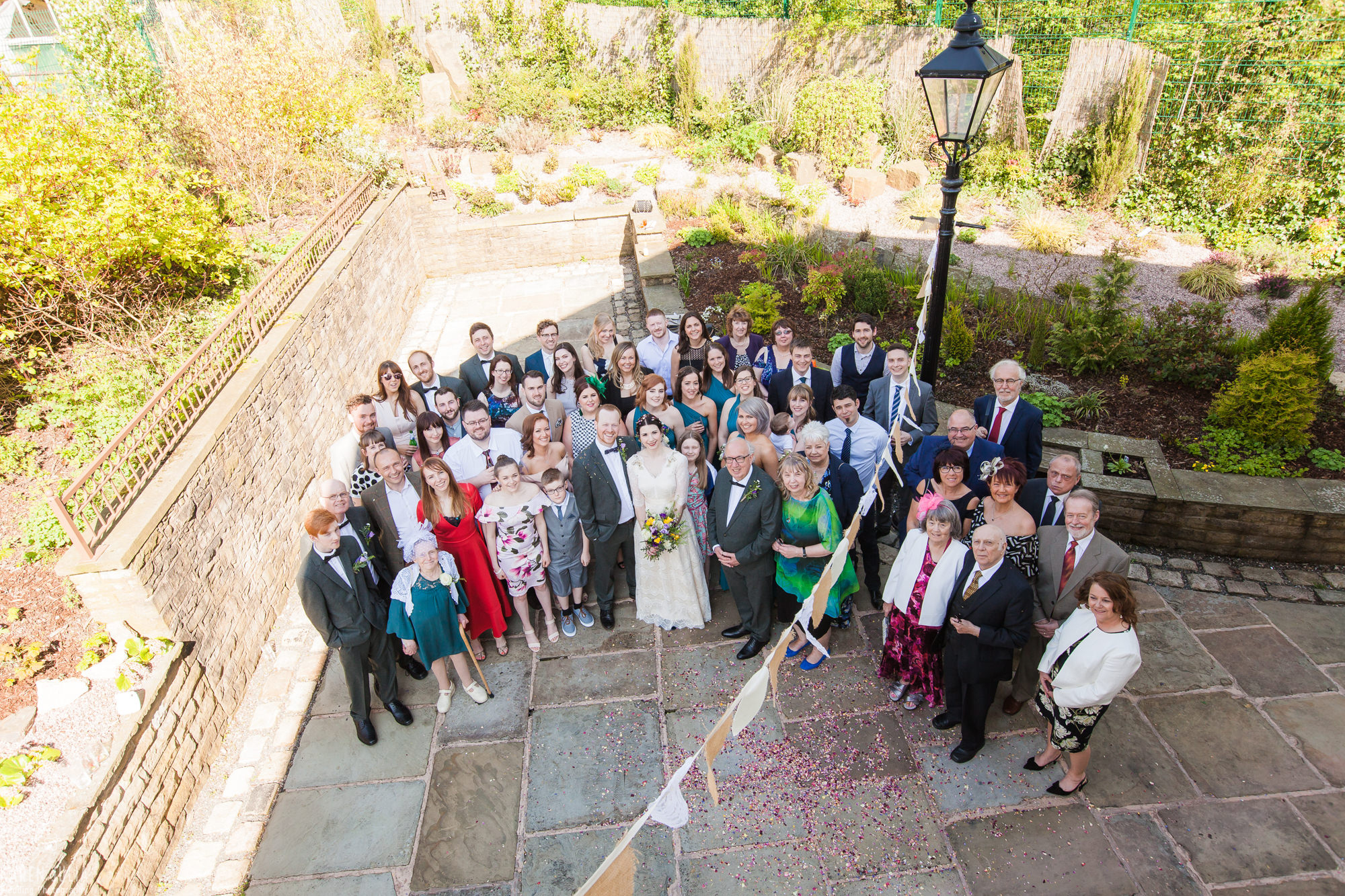 group photo of everyone at Ramsbottom Civic Hall wedding