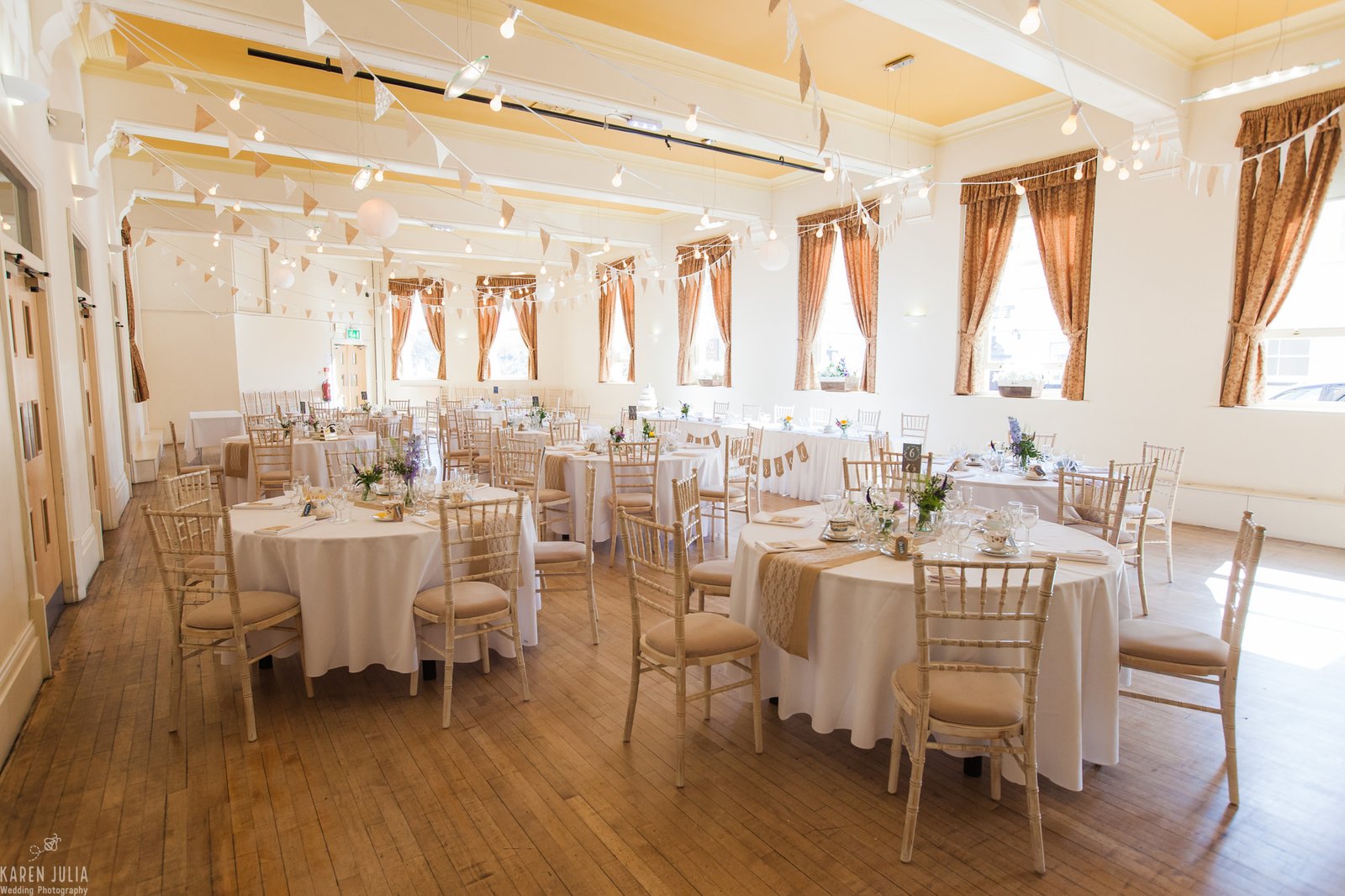 interior of main hall at Ramsbottom Civic Hall with rustic styling