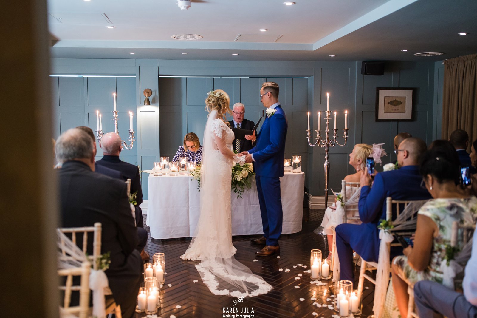 bride and groom exchange vows during wedding ceremony at King Street Townhouse