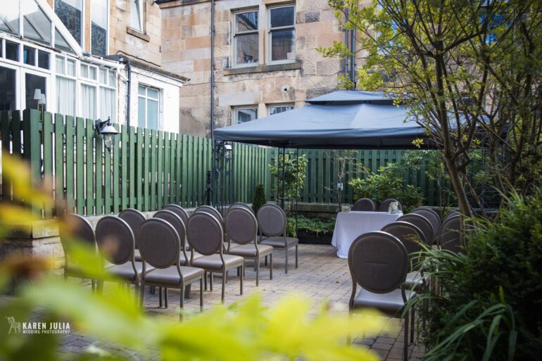 courtyard at Hotel du Vin Glasgow set up for a wedding ceremony
