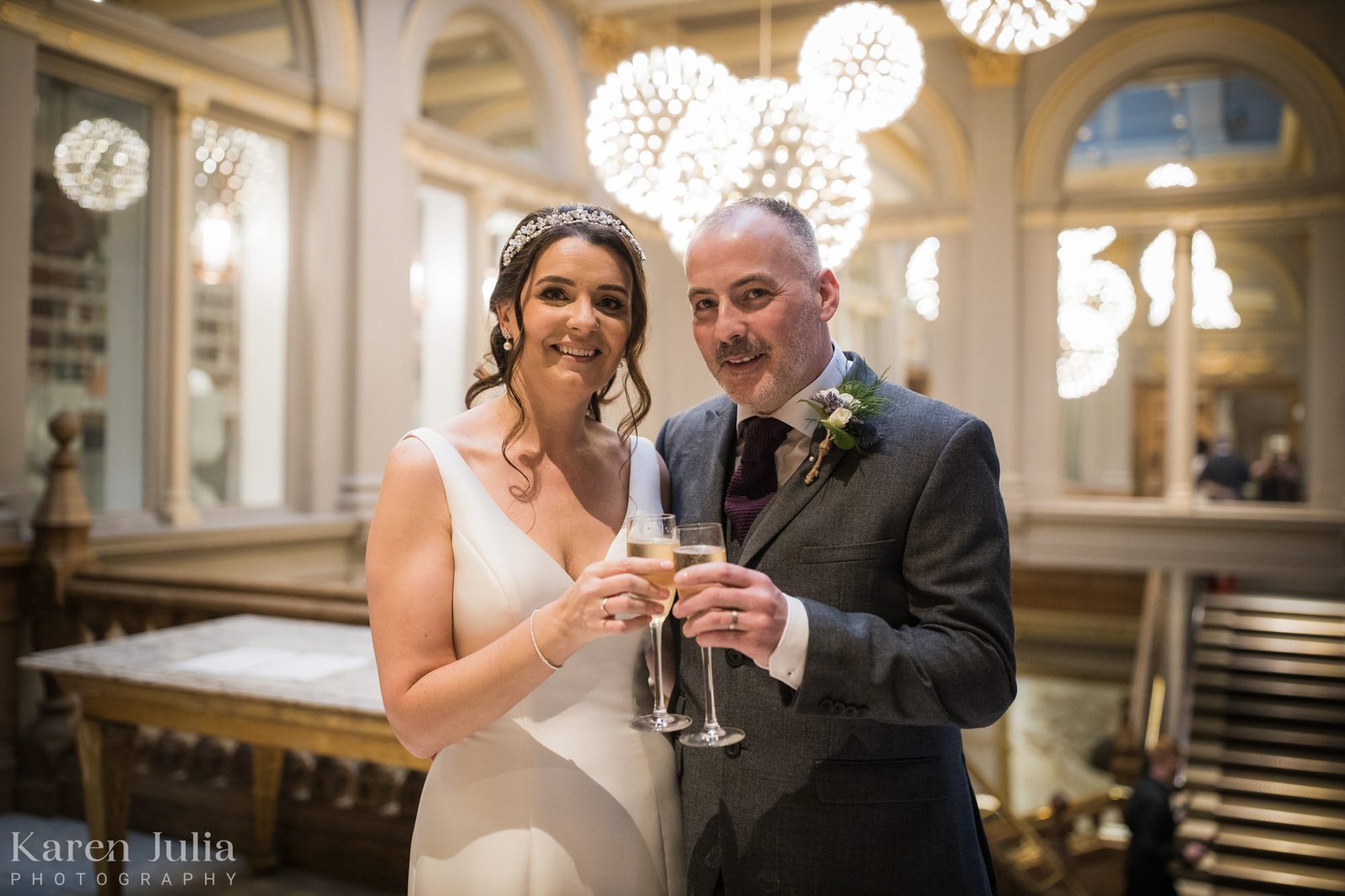 bride and groom on their wedding day in The Corinthian Club